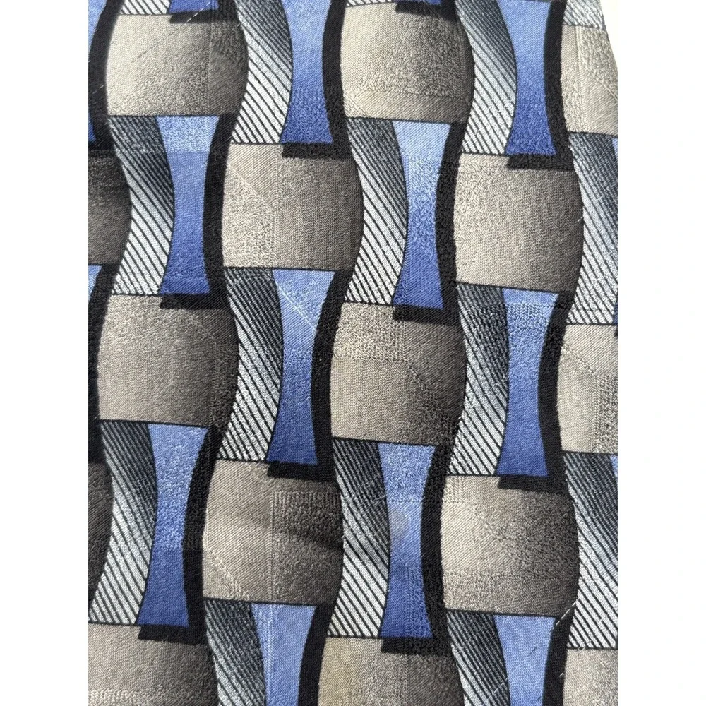 Joseph & Feiss International Men's Silk Neck Tie, Blue/Black Geometric Pattern